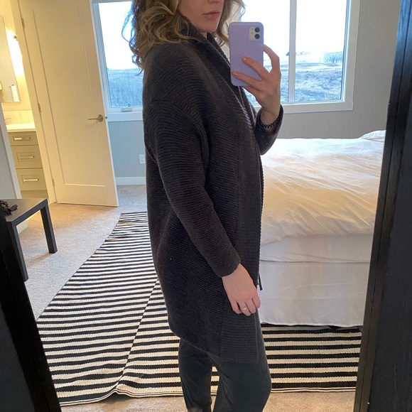 Grey Ribbed Babaton Merino Wool Cardigan - Picture 2 of 12